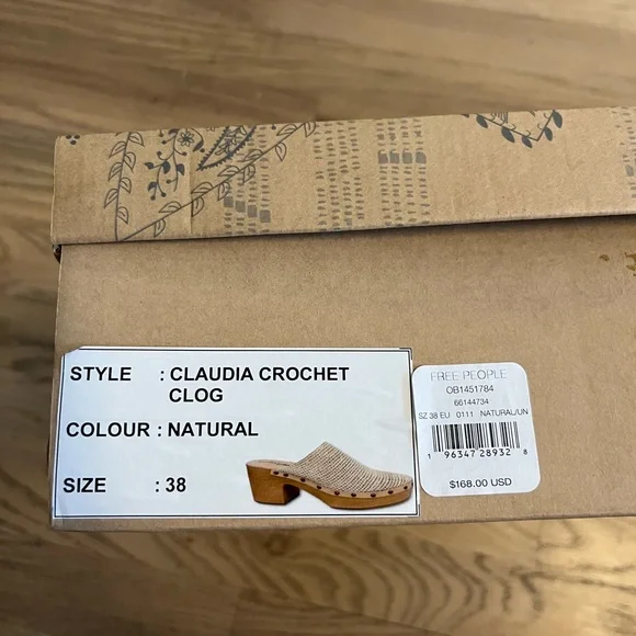 Free People Claudia Crochet Clog in Natural Beige with Wood Heel Size 38 - Picture 7 of 7